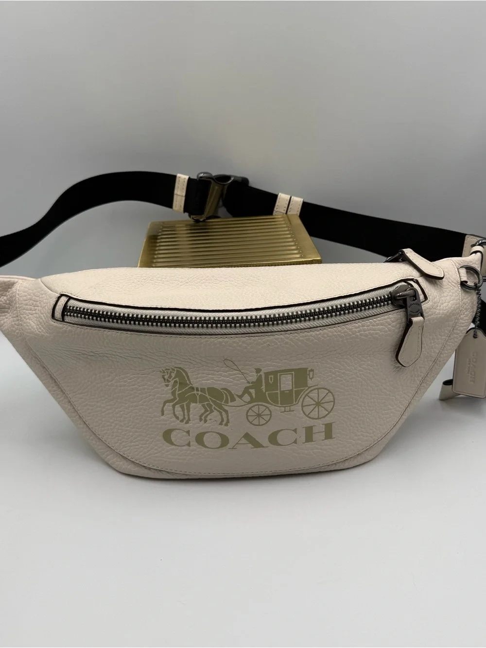Coach Men Gunmetal/Chalk Warren Horse And Carriage Leather Belt Bag (C4137)